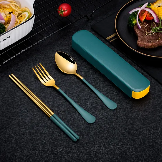 Stainless Steel Modern Flatware Set Matted Silverware with Long Green Ceramic Handle 