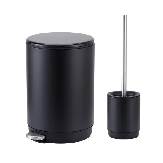 5L Black Color Trash Can Round Waste Basket and Toilet Brush Set 