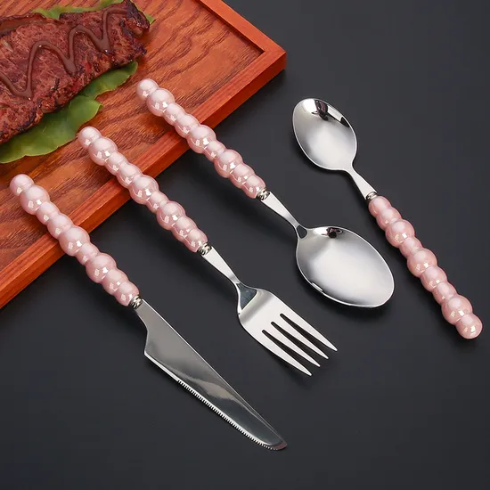 Stainless Steel Knife Fork Spoon Cutlery Set with Luxury Pearl Shape Handle 