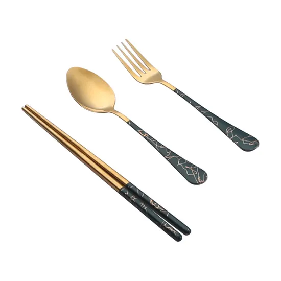 Wholesale 304 Stainless Steel Tableware Student Portable Spoon Fork Chopsticks Cutlery Set 