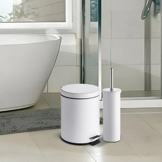 Stainless Steel 5L Trash Can with Toilet Brush Holder Set 