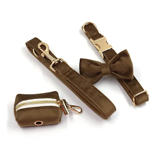 Pet Dog Collar Leash Set with Poop Waste Bag Dispenser and Bowknot 